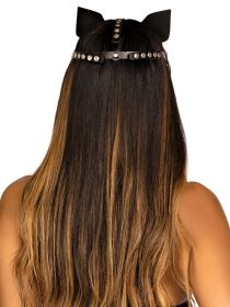 Vegan Leather Studded Cat Mask - Black