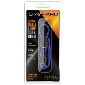 Stay Hard Silicone Double Loop Cock Ring (Color: Blue)