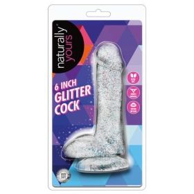 Naturally Yours Glitter Cock (Color: Clear, size: 6 Inches)