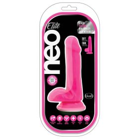 Neo Elite Silicone Dual Density Cock (Color: Neon Pink, Option: With Balls, size: 6 Inches)