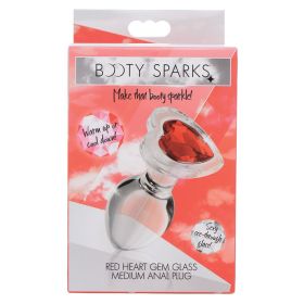 Booty Sparks Red Heart Gem Glass Anal Plug (size: medium)